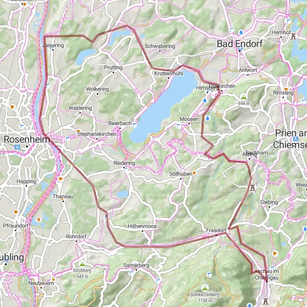 Map miniature of "Nature and History Gravel Loop" cycling inspiration in Oberbayern, Germany. Generated by Tarmacs.app cycling route planner