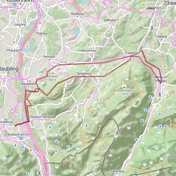 Map miniature of "Bavarian Charm Gravel Loop" cycling inspiration in Oberbayern, Germany. Generated by Tarmacs.app cycling route planner