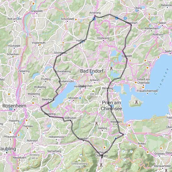 Map miniature of "Chiemgau Loop" cycling inspiration in Oberbayern, Germany. Generated by Tarmacs.app cycling route planner