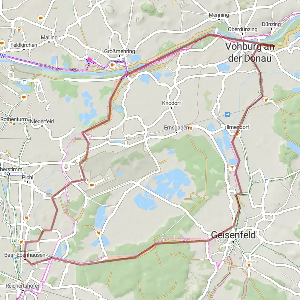 Map miniature of "Vohburg Loop" cycling inspiration in Oberbayern, Germany. Generated by Tarmacs.app cycling route planner