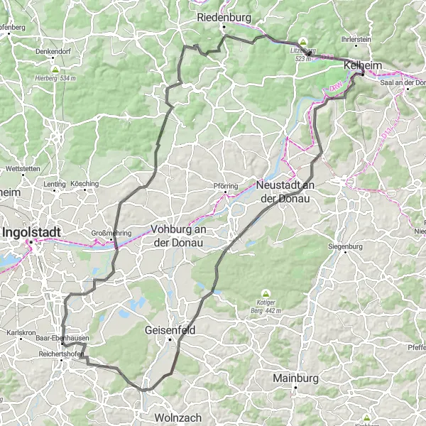 Map miniature of "Danube Valley Adventure" cycling inspiration in Oberbayern, Germany. Generated by Tarmacs.app cycling route planner