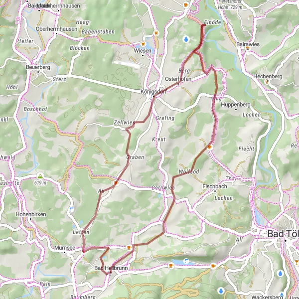 Map miniature of "The Gravel Discovery" cycling inspiration in Oberbayern, Germany. Generated by Tarmacs.app cycling route planner