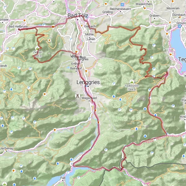 Map miniature of "The Gravel Escape: Bad Heilbrunn Adventure" cycling inspiration in Oberbayern, Germany. Generated by Tarmacs.app cycling route planner