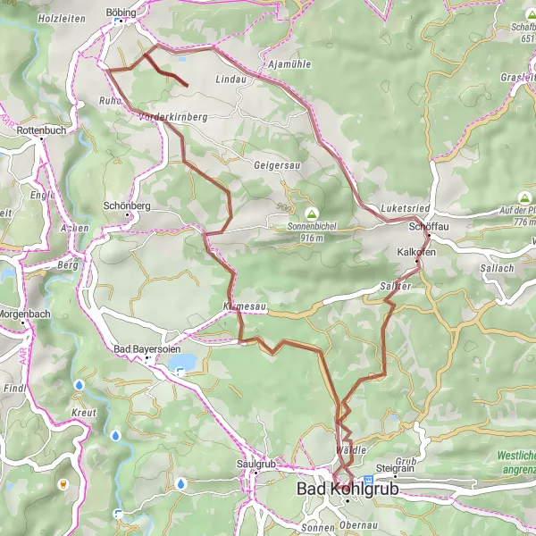 Map miniature of "Idyllic Gravel Ride" cycling inspiration in Oberbayern, Germany. Generated by Tarmacs.app cycling route planner