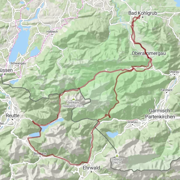 Map miniature of "Gravel Adventure in Oberbayern" cycling inspiration in Oberbayern, Germany. Generated by Tarmacs.app cycling route planner