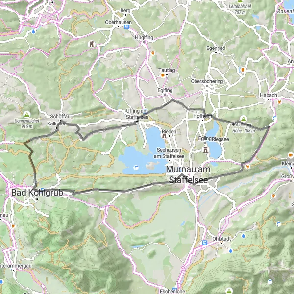 Map miniature of "Steigrain Loop" cycling inspiration in Oberbayern, Germany. Generated by Tarmacs.app cycling route planner