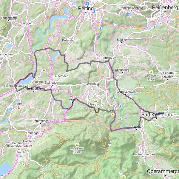 Map miniature of "Lake District Ride" cycling inspiration in Oberbayern, Germany. Generated by Tarmacs.app cycling route planner