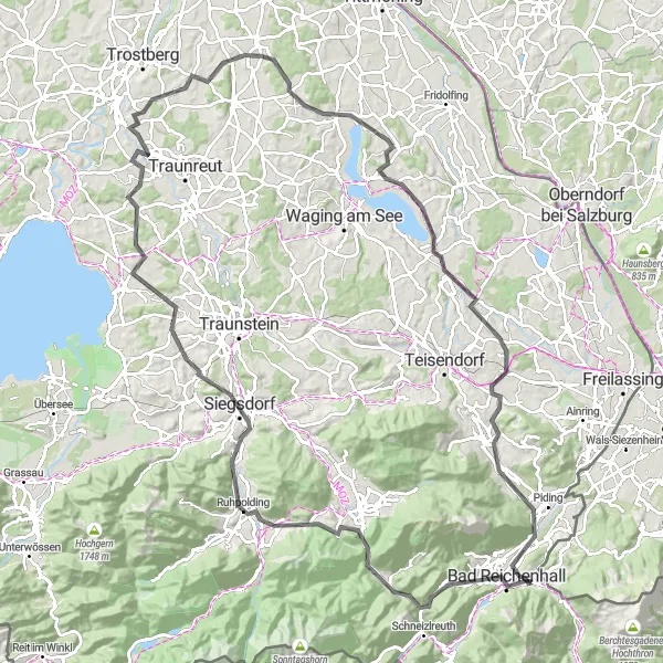 Map miniature of "A Mountainous Adventure in Oberbayern" cycling inspiration in Oberbayern, Germany. Generated by Tarmacs.app cycling route planner