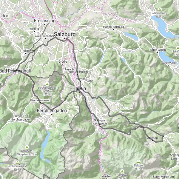 Map miniature of "Elite Cycling Adventure Through Oberbayern" cycling inspiration in Oberbayern, Germany. Generated by Tarmacs.app cycling route planner