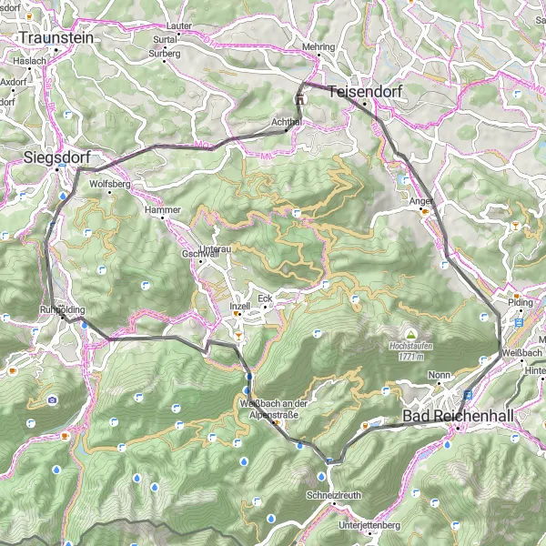 Map miniature of "Scenic Ride Through the Charming Villages of Oberbayern" cycling inspiration in Oberbayern, Germany. Generated by Tarmacs.app cycling route planner