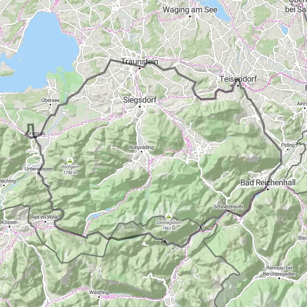 Map miniature of "Bad Reichenhall Loop" cycling inspiration in Oberbayern, Germany. Generated by Tarmacs.app cycling route planner