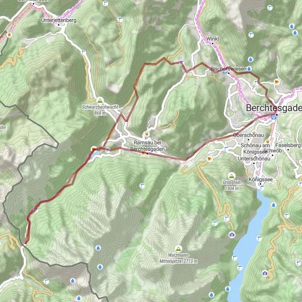 Karten-Miniaturansicht der Radinspiration "Gravel-Tour durch die Berchtesgadener Alpen" in Oberbayern, Germany. Erstellt vom Tarmacs.app-Routenplaner für Radtouren