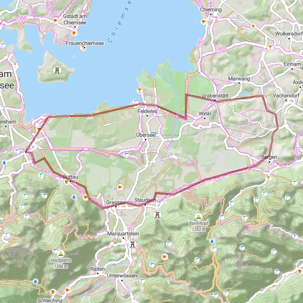 Map miniature of "Charming Bavarian Gravel Ride" cycling inspiration in Oberbayern, Germany. Generated by Tarmacs.app cycling route planner