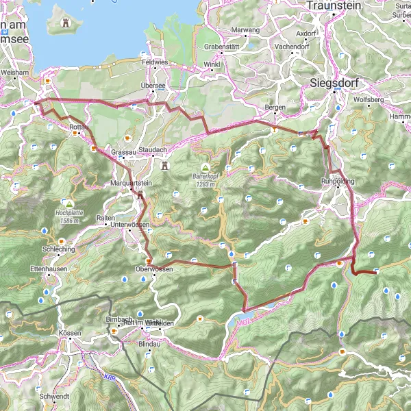 Map miniature of "Bavarian Gravel Discovery" cycling inspiration in Oberbayern, Germany. Generated by Tarmacs.app cycling route planner