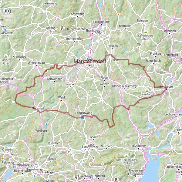 Map miniature of "Landscape Adventure" cycling inspiration in Oberbayern, Germany. Generated by Tarmacs.app cycling route planner