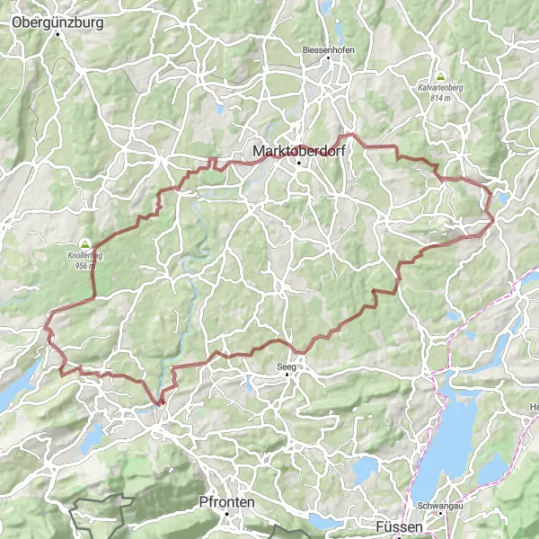 Map miniature of "Gravel Adventure in Oberbayern" cycling inspiration in Oberbayern, Germany. Generated by Tarmacs.app cycling route planner