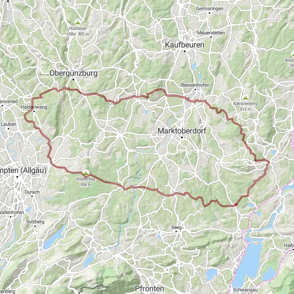 Map miniature of "Alps Cross Run" cycling inspiration in Oberbayern, Germany. Generated by Tarmacs.app cycling route planner
