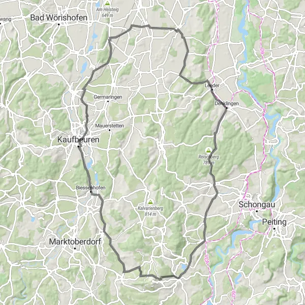 Map miniature of "Scenic Loop through Oberbayern" cycling inspiration in Oberbayern, Germany. Generated by Tarmacs.app cycling route planner
