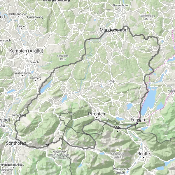 Map miniature of "Alpine Adventure" cycling inspiration in Oberbayern, Germany. Generated by Tarmacs.app cycling route planner