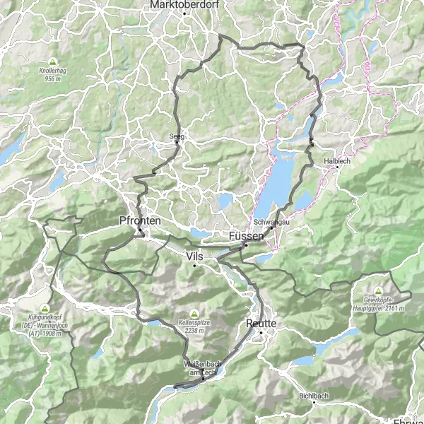 Map miniature of "Lechbruck Round-Trip" cycling inspiration in Oberbayern, Germany. Generated by Tarmacs.app cycling route planner