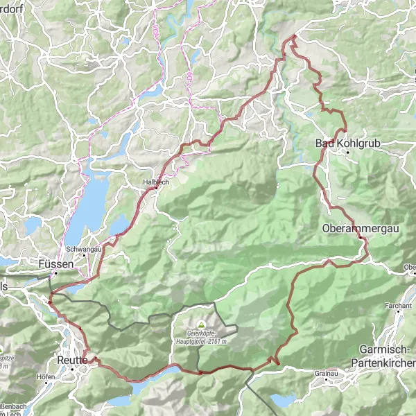 Karten-Miniaturansicht der Radinspiration "Große Gravel Runde um Breitenwang" in Oberbayern, Germany. Erstellt vom Tarmacs.app-Routenplaner für Radtouren