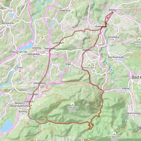 Karten-Miniaturansicht der Radinspiration "Gravel Tour um Halblech" in Oberbayern, Germany. Erstellt vom Tarmacs.app-Routenplaner für Radtouren