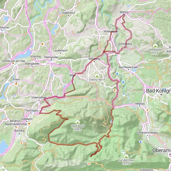 Karten-Miniaturansicht der Radinspiration "Grenzüberschreitendes Gravel-Erlebnis" in Oberbayern, Germany. Erstellt vom Tarmacs.app-Routenplaner für Radtouren