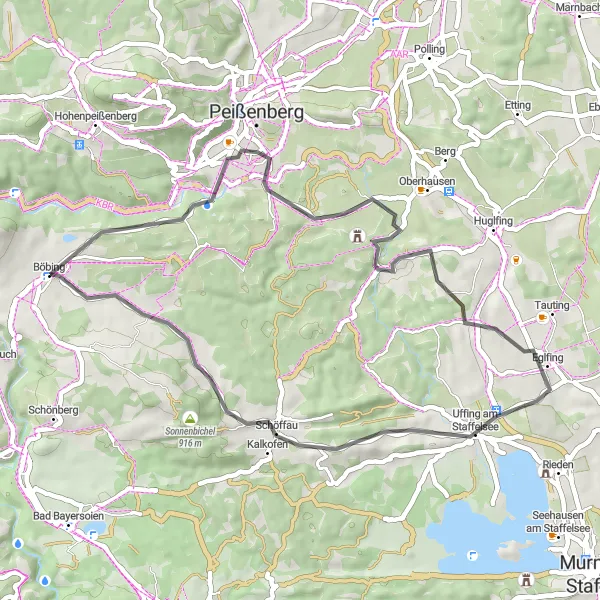 Karten-Miniaturansicht der Radinspiration "Kleine Road Tour ab Böbing" in Oberbayern, Germany. Erstellt vom Tarmacs.app-Routenplaner für Radtouren