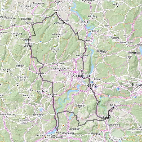 Karten-Miniaturansicht der Radinspiration "Road Tour durch Denklingen" in Oberbayern, Germany. Erstellt vom Tarmacs.app-Routenplaner für Radtouren