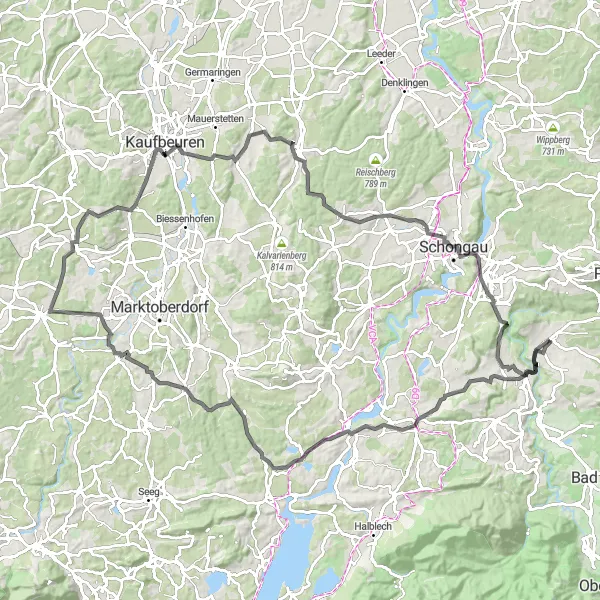 Karten-Miniaturansicht der Radinspiration "Tour durch das Voralpenland" in Oberbayern, Germany. Erstellt vom Tarmacs.app-Routenplaner für Radtouren