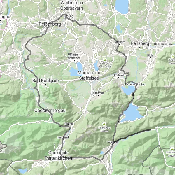 Karten-Miniaturansicht der Radinspiration "Panorama-Tour um den Herzogstand" in Oberbayern, Germany. Erstellt vom Tarmacs.app-Routenplaner für Radtouren