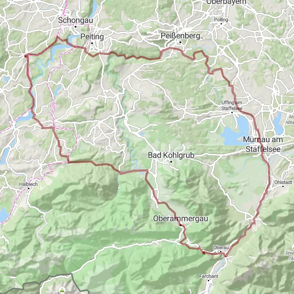 Map miniature of "Alps Adventure" cycling inspiration in Oberbayern, Germany. Generated by Tarmacs.app cycling route planner