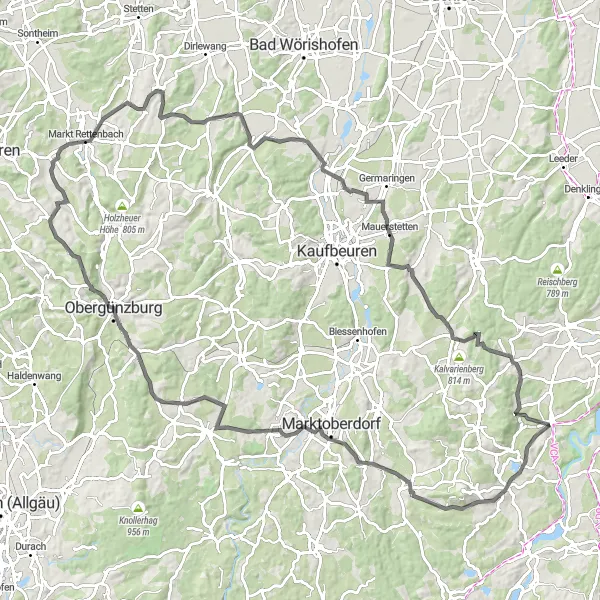 Map miniature of "Road Bike Route to Naßleithe and Tannenberg" cycling inspiration in Oberbayern, Germany. Generated by Tarmacs.app cycling route planner