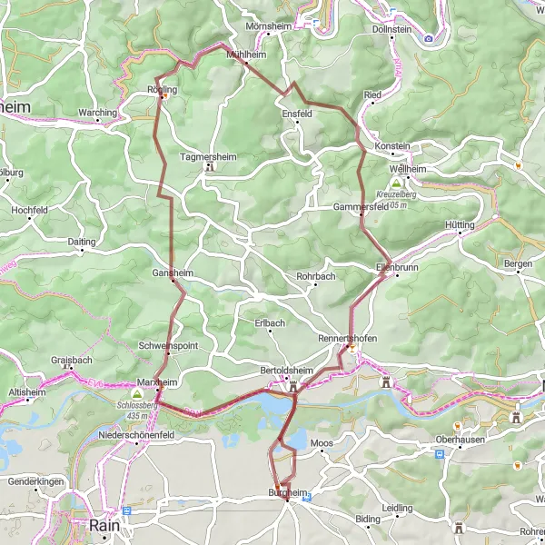 Map miniature of "Gravel Scenic Tour" cycling inspiration in Oberbayern, Germany. Generated by Tarmacs.app cycling route planner