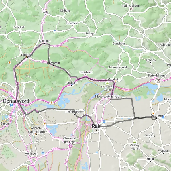 Map miniature of "Rain Route" cycling inspiration in Oberbayern, Germany. Generated by Tarmacs.app cycling route planner