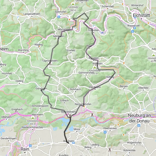 Map miniature of "Gansheim Tour" cycling inspiration in Oberbayern, Germany. Generated by Tarmacs.app cycling route planner