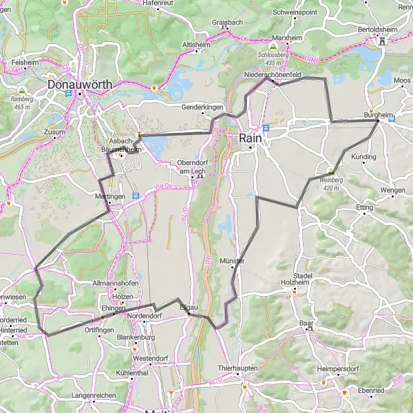 Map miniature of "Scenic Road Adventure" cycling inspiration in Oberbayern, Germany. Generated by Tarmacs.app cycling route planner