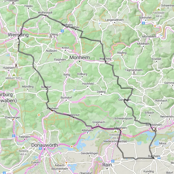 Karten-Miniaturansicht der Radinspiration "Historische Schlösser und idyllische Dörfer" in Oberbayern, Germany. Erstellt vom Tarmacs.app-Routenplaner für Radtouren