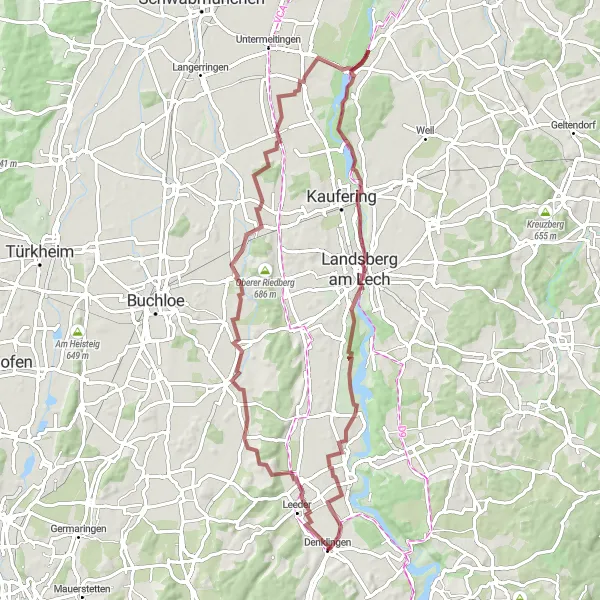 Karten-Miniaturansicht der Radinspiration "Denklingen - Landsberg am Lech Rundfahrt" in Oberbayern, Germany. Erstellt vom Tarmacs.app-Routenplaner für Radtouren