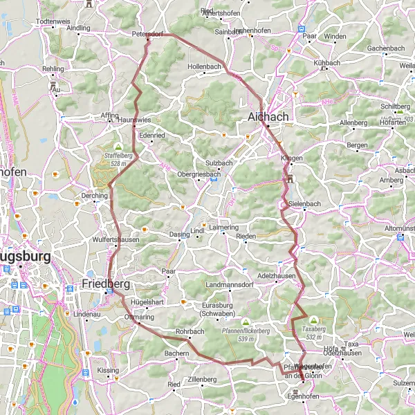 Karten-Miniaturansicht der Radinspiration "Rundtour durch Rederzhausen und Pfaffenzell" in Oberbayern, Germany. Erstellt vom Tarmacs.app-Routenplaner für Radtouren