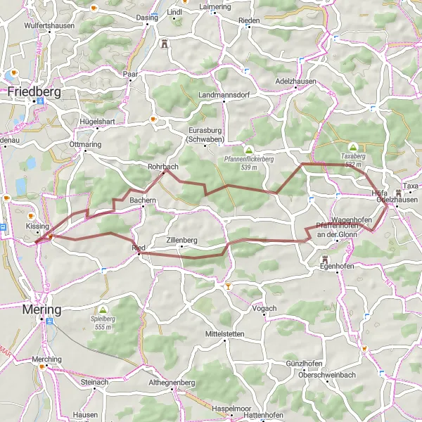 Karten-Miniaturansicht der Radinspiration "Rundweg von Egenhofen nach Ried" in Oberbayern, Germany. Erstellt vom Tarmacs.app-Routenplaner für Radtouren