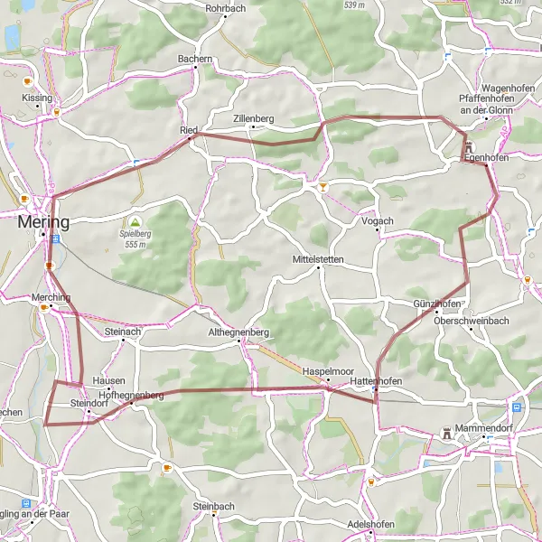 Karten-Miniaturansicht der Radinspiration "Rundweg von Egenhofen nach Hattenhofen" in Oberbayern, Germany. Erstellt vom Tarmacs.app-Routenplaner für Radtouren