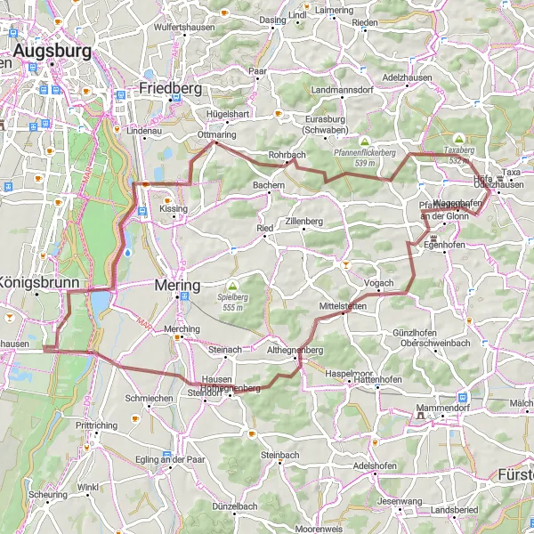 Karten-Miniaturansicht der Radinspiration "Rundweg von Egenhofen nach Mittelstetten" in Oberbayern, Germany. Erstellt vom Tarmacs.app-Routenplaner für Radtouren