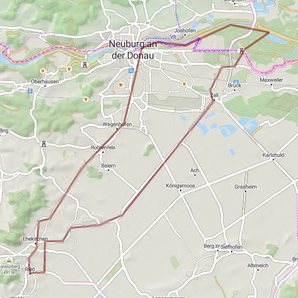 Map miniature of "The Gravel Adventure" cycling inspiration in Oberbayern, Germany. Generated by Tarmacs.app cycling route planner