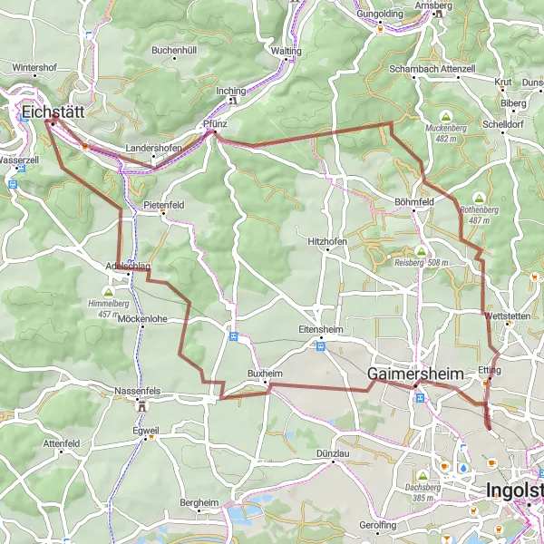 Karten-Miniaturansicht der Radinspiration "Gravel-Abenteuer durch Buxheim und Himmelberg" in Oberbayern, Germany. Erstellt vom Tarmacs.app-Routenplaner für Radtouren