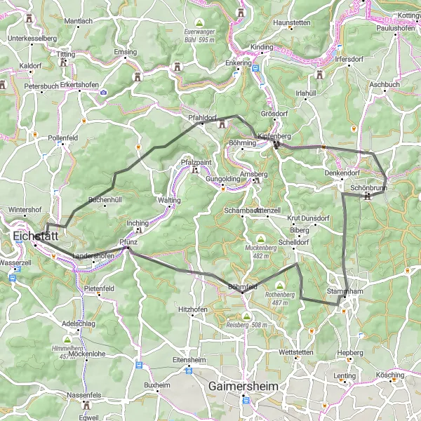 Karten-Miniaturansicht der Radinspiration "Rundtour durch Eichstätt und Umgebung" in Oberbayern, Germany. Erstellt vom Tarmacs.app-Routenplaner für Radtouren