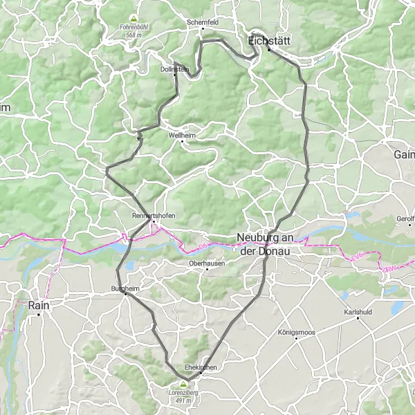 Karten-Miniaturansicht der Radinspiration "Panoramatische Tour durch Eichstätt und Umgebung" in Oberbayern, Germany. Erstellt vom Tarmacs.app-Routenplaner für Radtouren