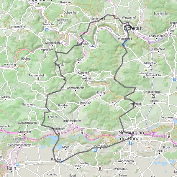 Karten-Miniaturansicht der Radinspiration "Rundtour über Eichstätt und Umgebung auf der Straße" in Oberbayern, Germany. Erstellt vom Tarmacs.app-Routenplaner für Radtouren