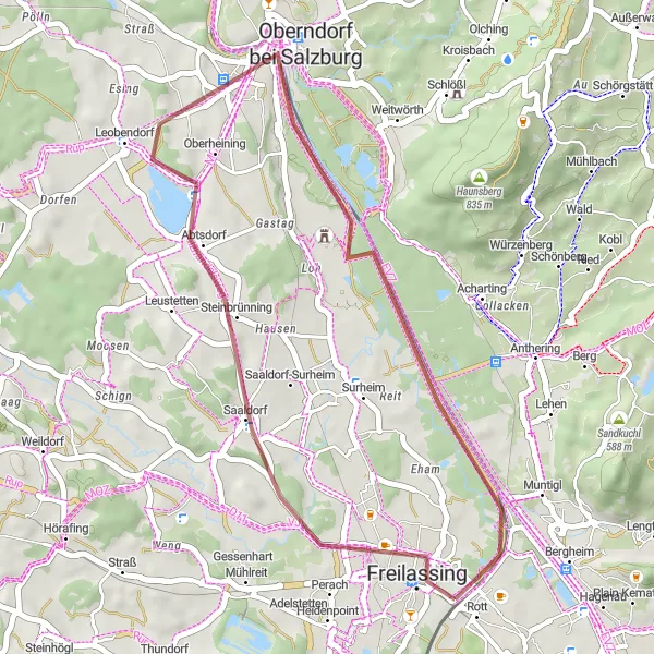 Map miniature of "Salzach Trail" cycling inspiration in Oberbayern, Germany. Generated by Tarmacs.app cycling route planner