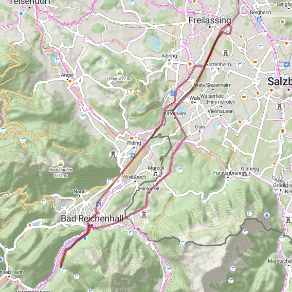 Map miniature of "Berchtesgaden Loop" cycling inspiration in Oberbayern, Germany. Generated by Tarmacs.app cycling route planner